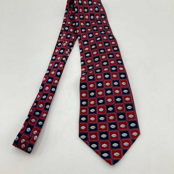 Pfizer Men's Silk Tie Geometric‎ Red Blue Black Squares Design